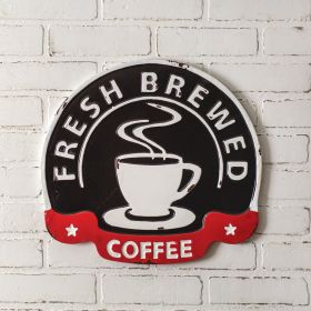 Rustic Metal Wall Sign for Freshly Brewed Coffee