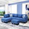 Blue Linen 3-Piece Living Room Sofa Set A