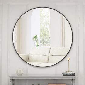 Wall Mirror 39 Inch Black Circular Mirror Metal Framed Mirror Round Vanity Mirror Dressing Mirror, for Bathroom, Living Room, Bedroom Wall Decor