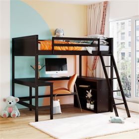 Full size Loft Bed with Shelves and Desk, Wooden Loft Bed with Desk - Espresso