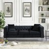 82.3" Width Modern Velvet Sofa Jeweled Buttons Tufted Square Arm Couch Black,2 Pillows Included