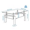 Rectangle Black Glass Coffee Table, Clear Coffee Table,Modern Side Center Tables for Living Room,Living Room Furniture