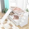 Twin over Full Bunk Bed with Drawers,Storage and Slide, Multifunction, White