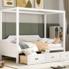 Twin Size Wooden Canopy Daybed with 3 in 1 Storage Drawers,White