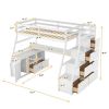 Twin Size Loft Bed with 7 Drawers 2 Shelves and Desk - White