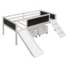 Twin size Loft Bed Wood Bed with Two Storage Boxes - White