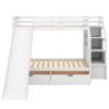 Twin over Full Bunk Bed with Drawers,Storage and Slide, Multifunction, White