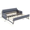 Twin Size Upholstery DayBed with Trundle and USB Charging Design,Trundle can be flat or erected,Gray