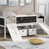 Twin size Loft Bed Wood Bed with Two Storage Boxes - White