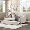 Upholstered Daybed with Trundle, Twin Size Frame, Beige Velvet