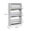 Narrow Shoe Storage Cabinet with Mirror, Wood Slim Shoe Rack 3 Tier Shoe Organizer for Home and Apartment, White