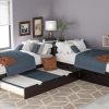 L-shaped Platform Bed with Trundle and Drawers Linked with built-in Desk,Twin,Espresso