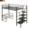 Twin Size Metal Loft Bed with Bench and Storage Staircase, Black