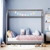 Twin Size Velvet House Bed Wood Bed, Gray