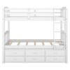 Wood Bunk Bed with Trundle and Drawers,White