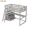 Twin Size Loft Bed with Desk and Shelves, Two Built-in Drawers, Gray