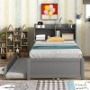 Twin Bed with Trundle,Bookcase,Grey