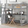 Twin Size Loft Bed with Desk and Shelves, Two Built-in Drawers, Gray