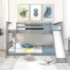 Full over Full Bunk Bed with Convertible Slide and Ladder, Gray