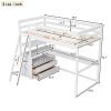 Twin Size Loft Bed with Desk and Shelves, Two Built-in Drawers, White