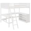 Full size Loft Bed with Shelves and Desk, Wooden Loft Bed with Desk - White