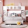 Full Size Wooden Bed With All-in-One Cabinet and Shelf, White