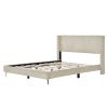 Queen Size Corduroy Platform Bed with Metal Legs, Beige