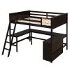 Full size Loft Bed with Shelves and Desk, Wooden Loft Bed with Desk - Espresso