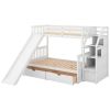 Twin over Full Bunk Bed with Drawers,Storage and Slide, Multifunction, White