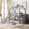 House Bunk Bed with Convertible Slide,Storage Staircase can be Placed Left or Right,Gray