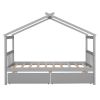 Twin Size Wooden House Bed with Drawers, Gray