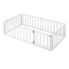 Twin Size Wood Floor Bed Frame with Fence and Door, White