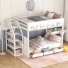 Wood Full Size Convertible Bunk Bed with Storage Staircase, Bedside Table, and 3 Drawers, White