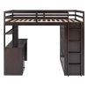 Full size Loft Bed with Drawers,Desk,and Wardrobe-Espresso