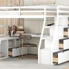 Twin Size Loft Bed with 7 Drawers 2 Shelves and Desk - White