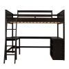 Full size Loft Bed with Shelves and Desk, Wooden Loft Bed with Desk - Espresso