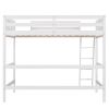 Solid Wood Twin Size Loft Bed with Ladder(White)