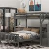 Twin over Full Loft Bed with Staircase,Gray