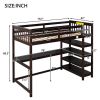 Twin Size Loft Bed with Storage Shelves and Under-bed Desk, Espresso