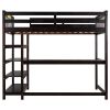 Twin Size Loft Bed with Storage Shelves and Under-bed Desk, Espresso