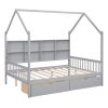 Wooden Full Size House Bed with 2 Drawers,Kids Bed with Storage Shelf, Gray(Expected Arrival Time: 5.15)