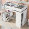 Wood Twin Size Loft Bed with Wardrobes and 2-Drawer Desk with Cabinet, White