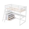 Twin Size Loft Bed with Desk and Shelves, Two Built-in Drawers, White